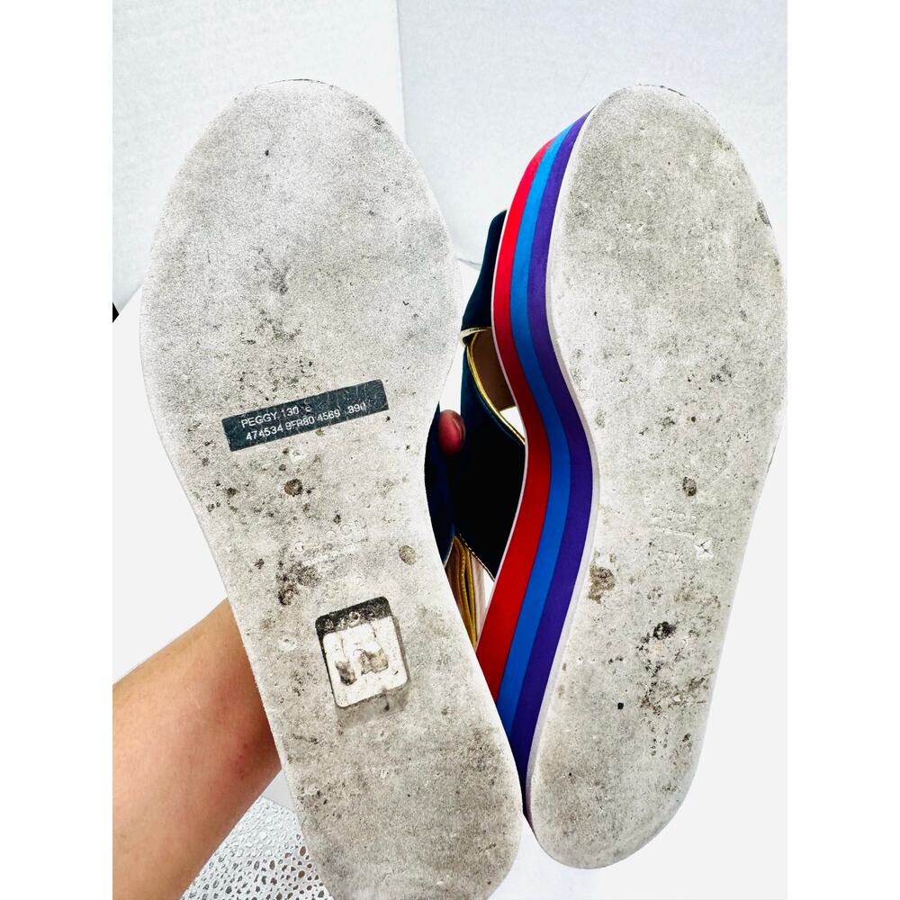 Gucci Peggy Blue Velvet Platform Sandals Crossover Strap EU 37.5 - Picture 5 of 9